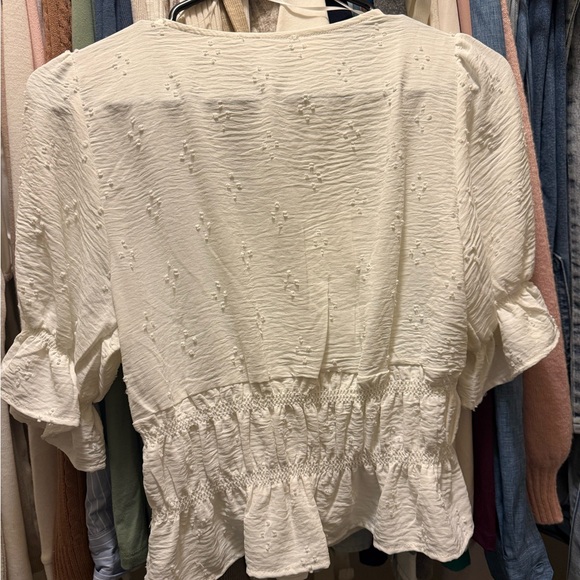 Cute White Ruffle Button-Up Blouse - Picture 2 of 2